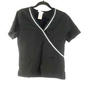 S B Scrubs Women's Scrub Top Size X Small Black White Piping V Neck Medical